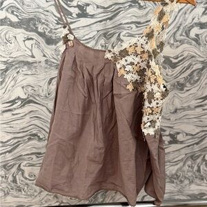 Brown Sleeveless Top with Floral Lace